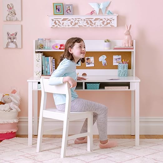Kids Desk with Hutch and Chair Set – Wooden Study Desk with Storage