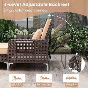 Patio Rattan Daybed with Adjustable Backrest & Storage Ottoman