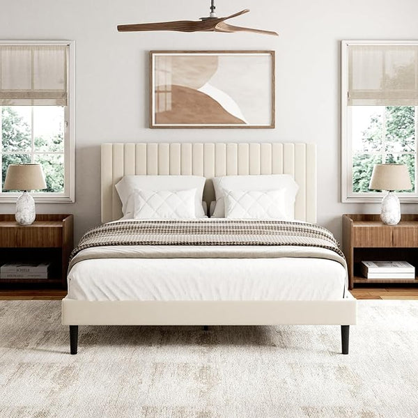 Queen Size Velvet Upholstered Platform Bed Frame