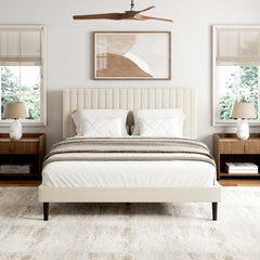 Queen Size Velvet Upholstered Platform Bed Frame