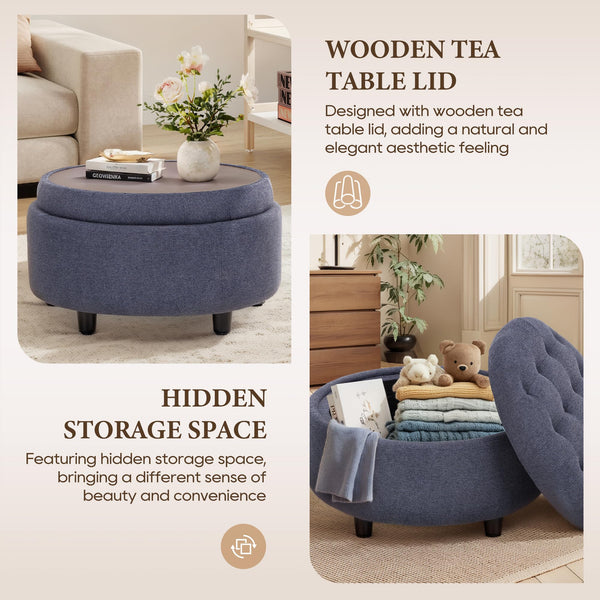 Round Storage Ottoman with Reversible Tray Lid