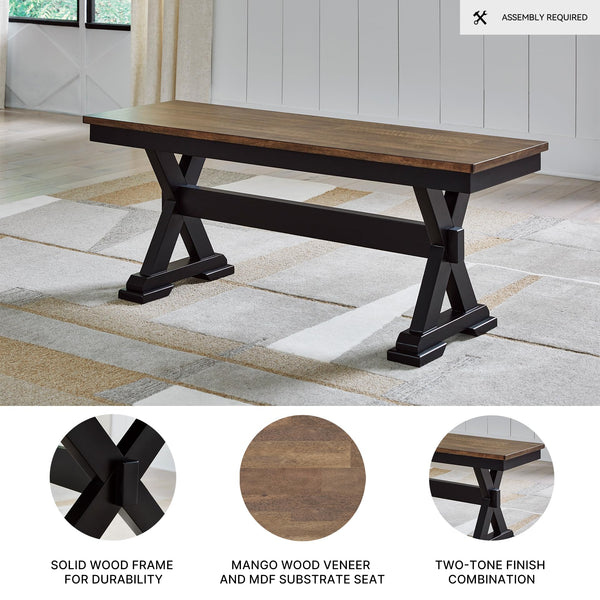 Farmhouse 48" Dining Bench – Dark Brown & Black