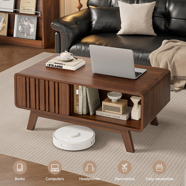 Mid-Century Modern Coffee Table with Sliding Cabinet Door