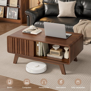 Mid-Century Modern Coffee Table with Sliding Cabinet Door
