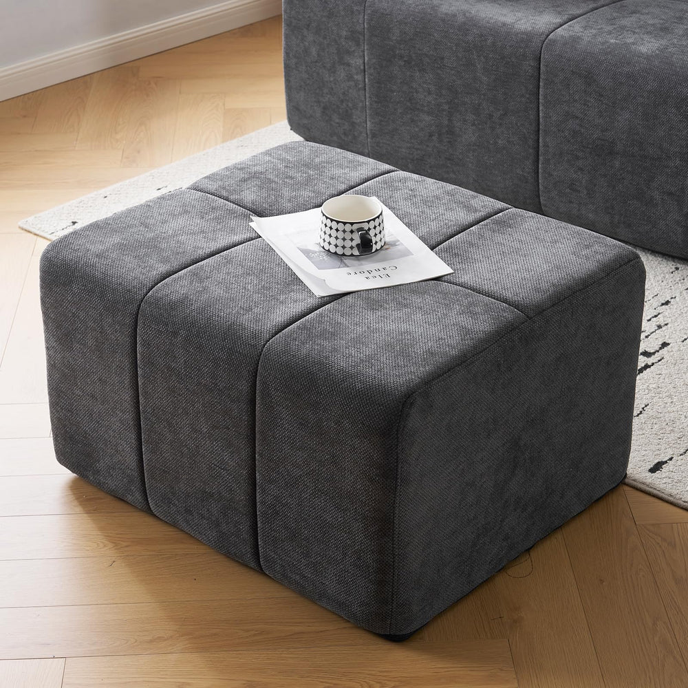 Square Chenille Pouf Ottoman with Foam Filling