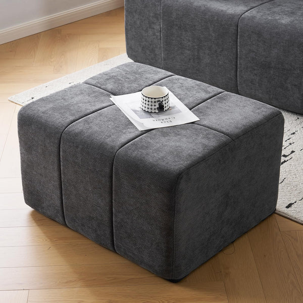 Square Chenille Pouf Ottoman with Foam Filling