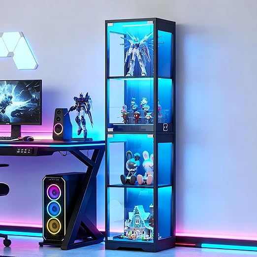 Glass Door Display Cabinet with LED Lights & Motion Sensor