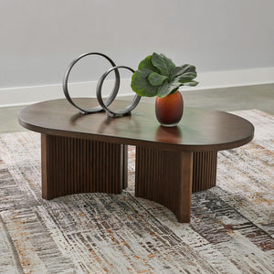 Mid-Century Modern Coffee Table with Reeded Double Pedestal Base | Dark Brown