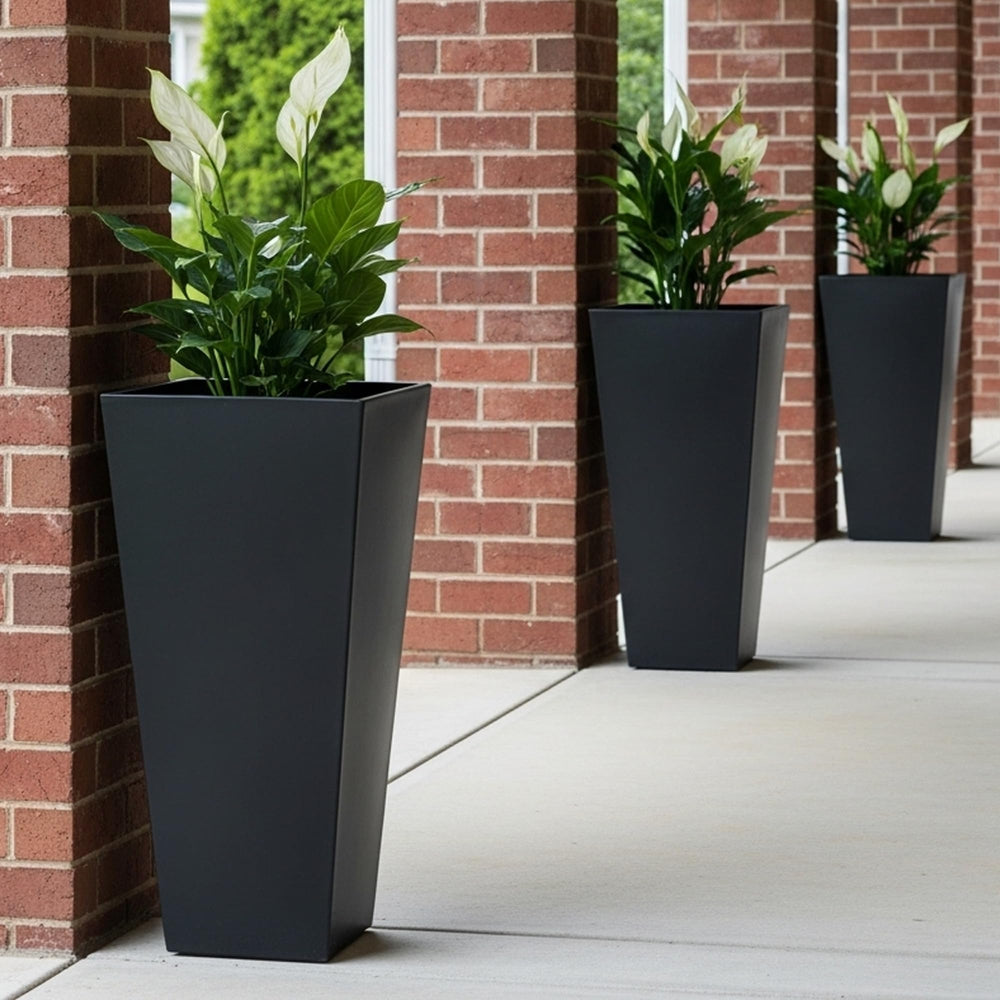 Large 28-Inch Tall Planters Set of 2 with Drainage Hole and Tray