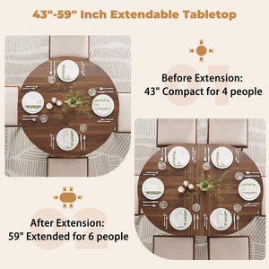 Expandable Round Dining Table 43–59 Inch with Cross Pedestal