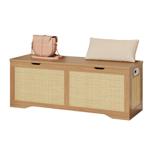 47" Rattan Storage Ottoman Bench with Lid – Large Entryway Trunk & Toy Box