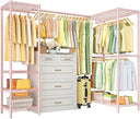 L-Shaped Corner Clothes Rack with Expandable Hanger Rod