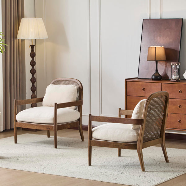 Mid-Century Club Chair Set of 2 with Rattan Back