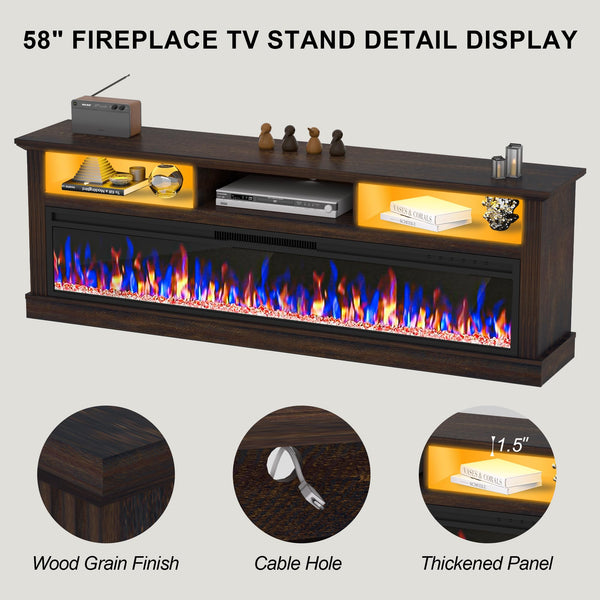 58" Fireplace TV Stand with 52" Electric Fireplace for TVs Up to 65"