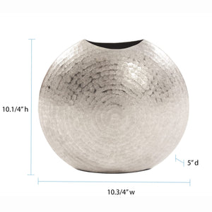 Frosted Silver Hammered Aluminum Round Vase