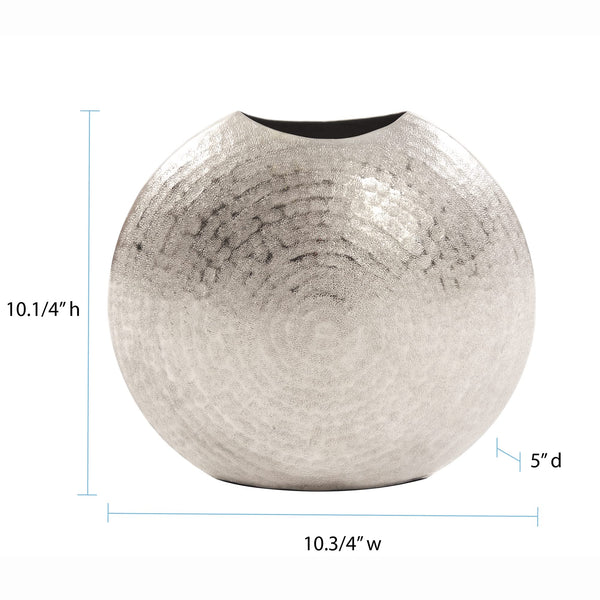 Frosted Silver Hammered Aluminum Round Vase