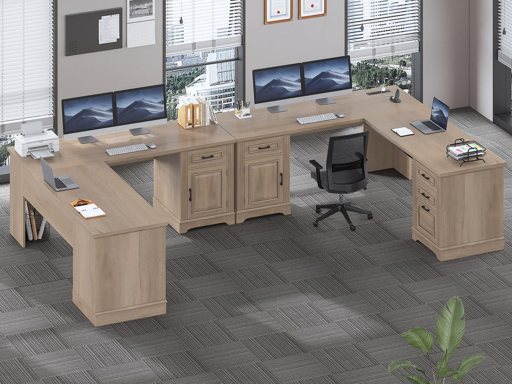 L-Shaped Executive Desk with Drawers & Power Outlet
