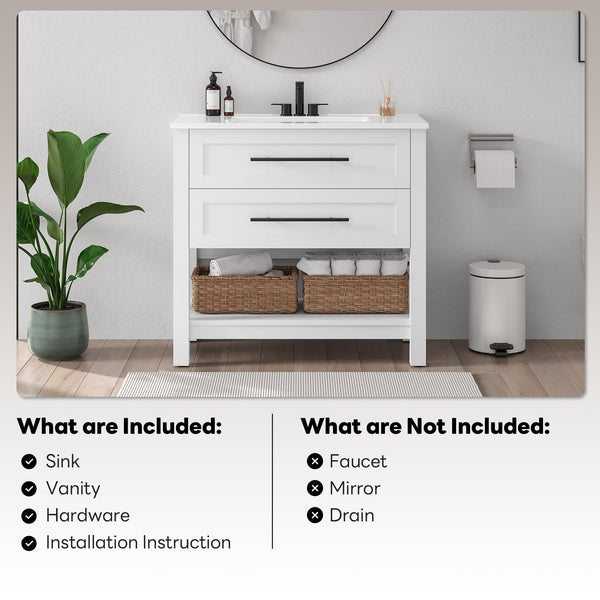 36" Freestanding Bathroom Vanity with Ceramic Sink