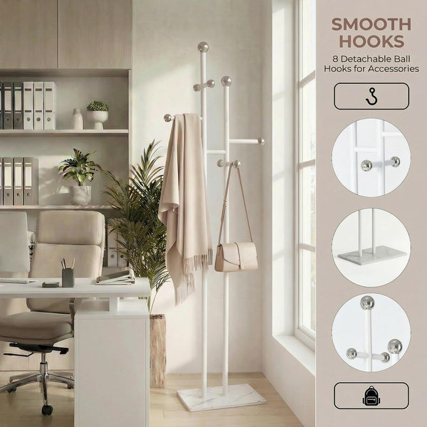 Freestanding Coat Rack with Marble Base & 14 Hooks