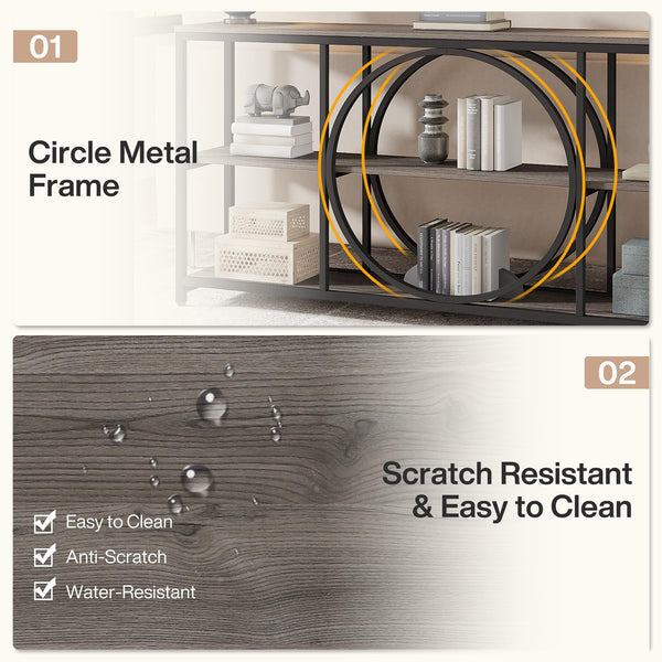 70.9" 3-Tier Console Table | Metal Frame & Wood Shelves