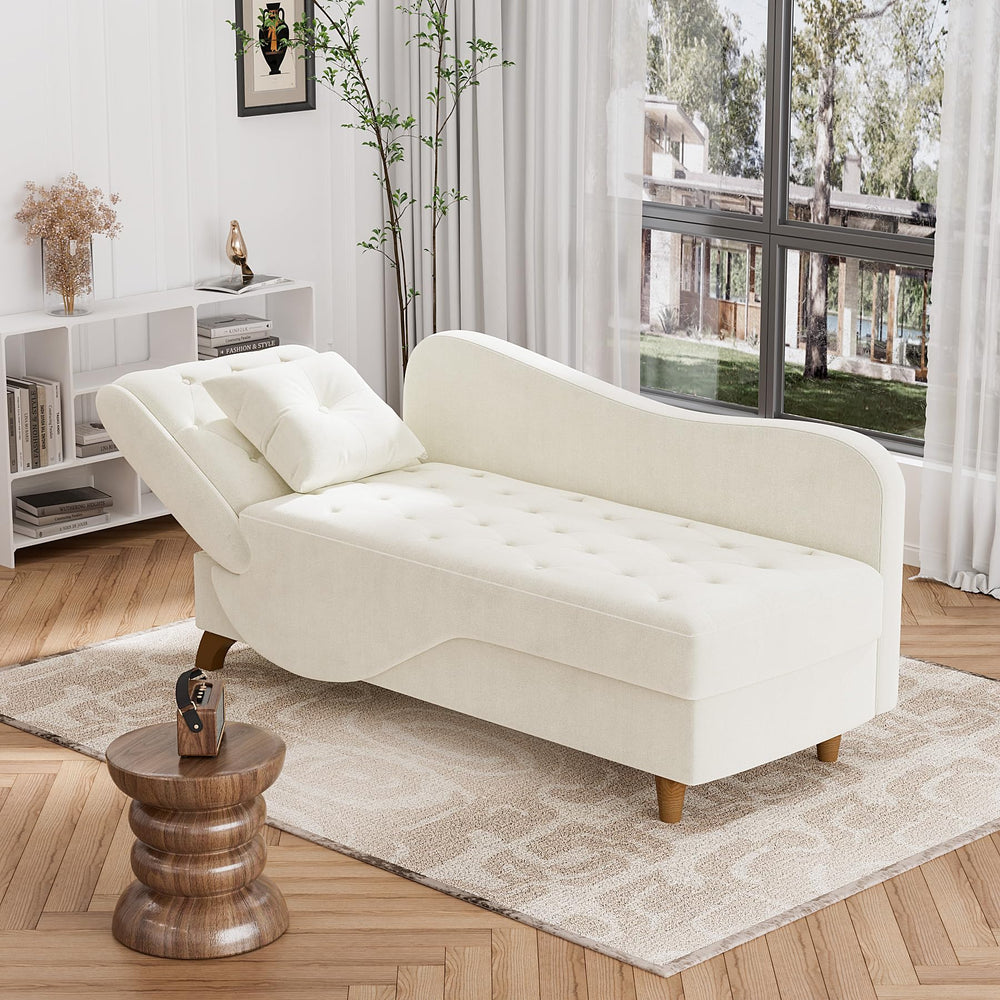 Velvet Chaise Lounge Chair with Storage & Adjustable Backrest