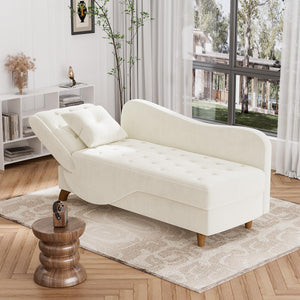 Velvet Chaise Lounge Chair with Storage & Adjustable Backrest