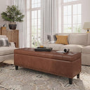 Faux Leather Storage Ottoman Bench, 51" Long, 30 Gallon, Tufted, Wooden Legs