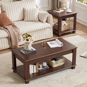 Farmhouse Coffee Table Set of 3 with Open Shelf