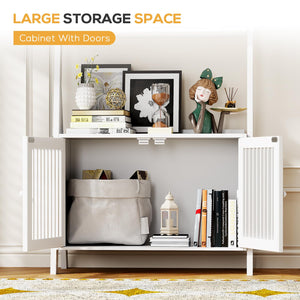 4-Tier Bamboo Ladder Bookshelf with Drawers & Hooks