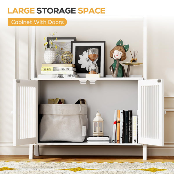 4-Tier Bamboo Ladder Bookshelf with Drawers & Hooks