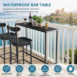 45-Inch Outdoor Bar Height Table – Carbon Steel Frame & Weatherproof HDPE Top