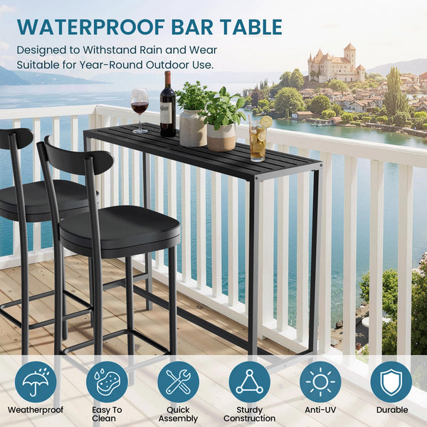 45-Inch Outdoor Bar Height Table – Carbon Steel Frame & Weatherproof HDPE Top