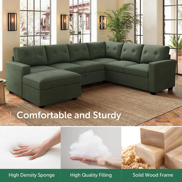 U-Shaped Sectional Sleeper Sofa with Storage Ottoman