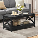 2-Tier Coffee Table with Storage Shelf and X-Design Legs