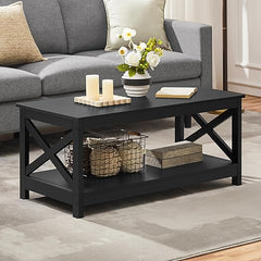 2-Tier Coffee Table with Storage Shelf and X-Design Legs