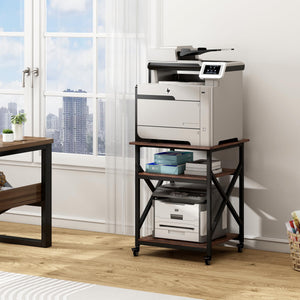3-Tier Large Printer Stand with Height-Adjustable Shelf & Rolling Casters