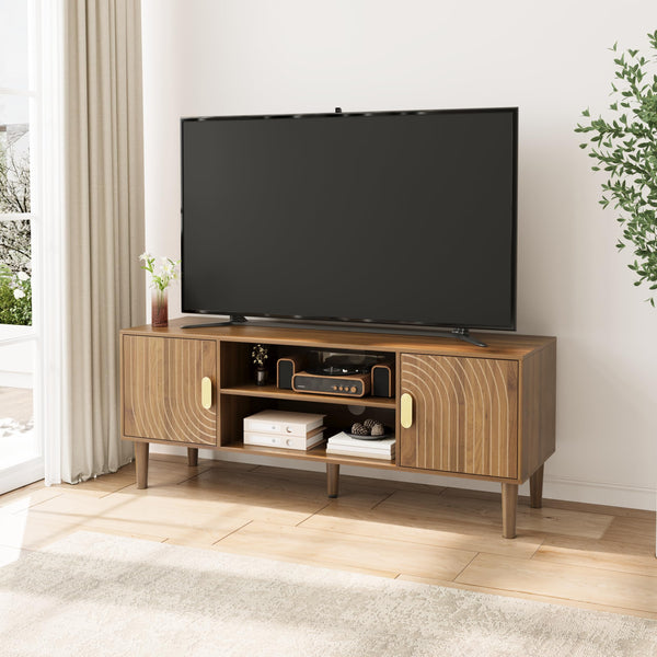 47.2-Inch Walnut TV Stand with Line Groove Design & Storage
