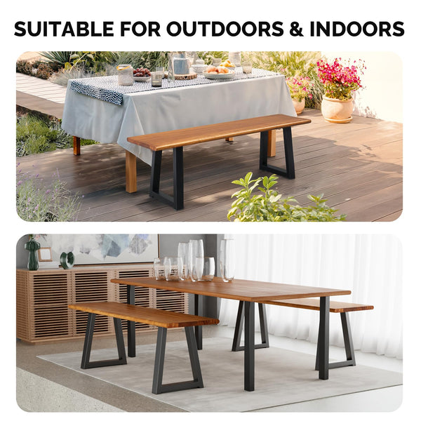 Acacia Wood Outdoor Bench with Metal Legs