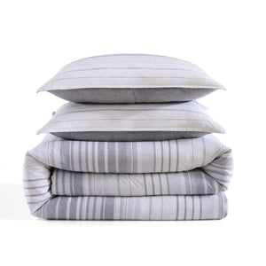Bold Stripe Grey Cotton Comforter Set with Shams