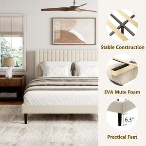 Queen Size Velvet Upholstered Platform Bed Frame