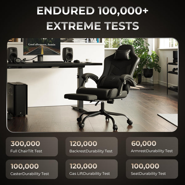 Ergonomic Gaming Chair with Footrest & Massage Lumbar