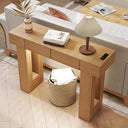 47" Farmhouse Console Table with LED Light, Drawers & Charging Station