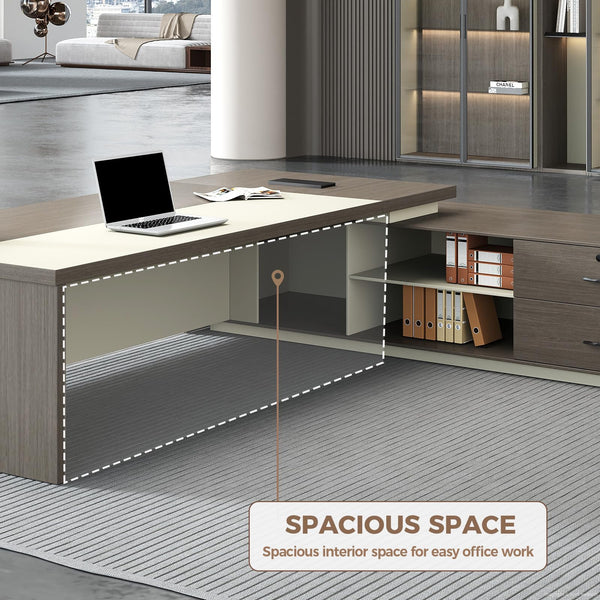 79" L-Shaped Executive Desk with Storage, Power Outlets & Lockable Drawer