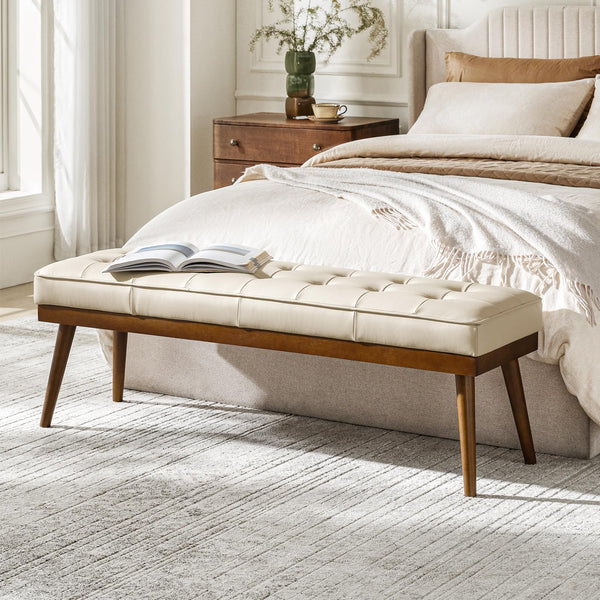 55.5" Button-Tufted Genuine Leather Entryway Bench