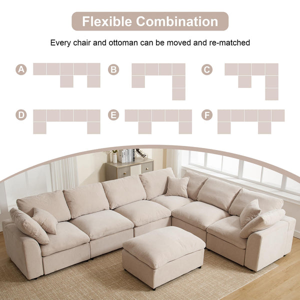 U-Shaped Modular Sectional Sofa with Ottoman – 7 Seat