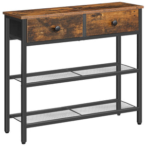 Narrow Console Table with 2 Fabric Drawers & 3-Tier Storage Shelves