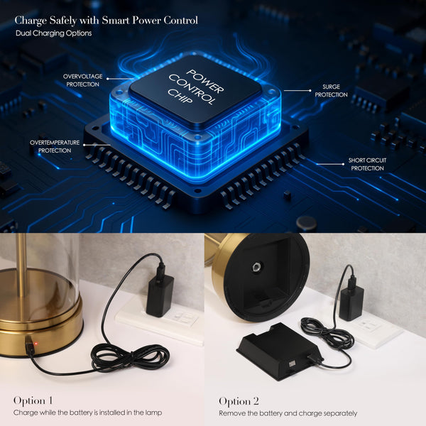 Cordless Rechargeable Glass Table Lamp with Touch Dimmer