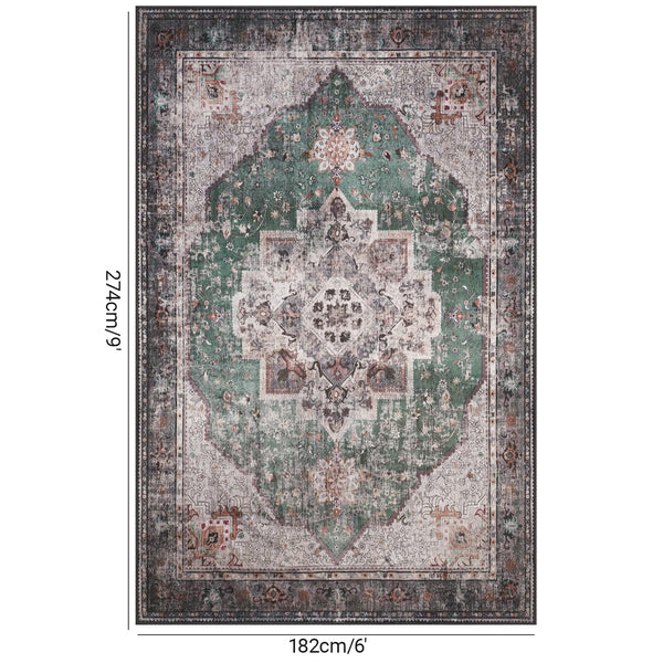 6x9 Vintage Persian Area Rug – Floral Medallion Washable Carpet