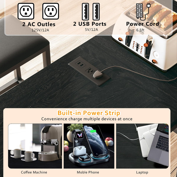 L-Shaped Bar Table and Chairs Set with Power Outlets