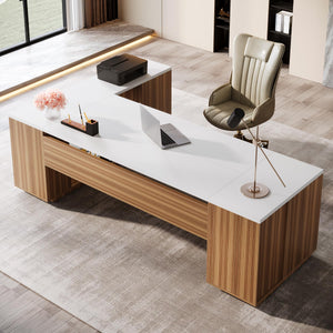 L-Shaped Executive Office Desk with File Drawers & Storage Cabinet